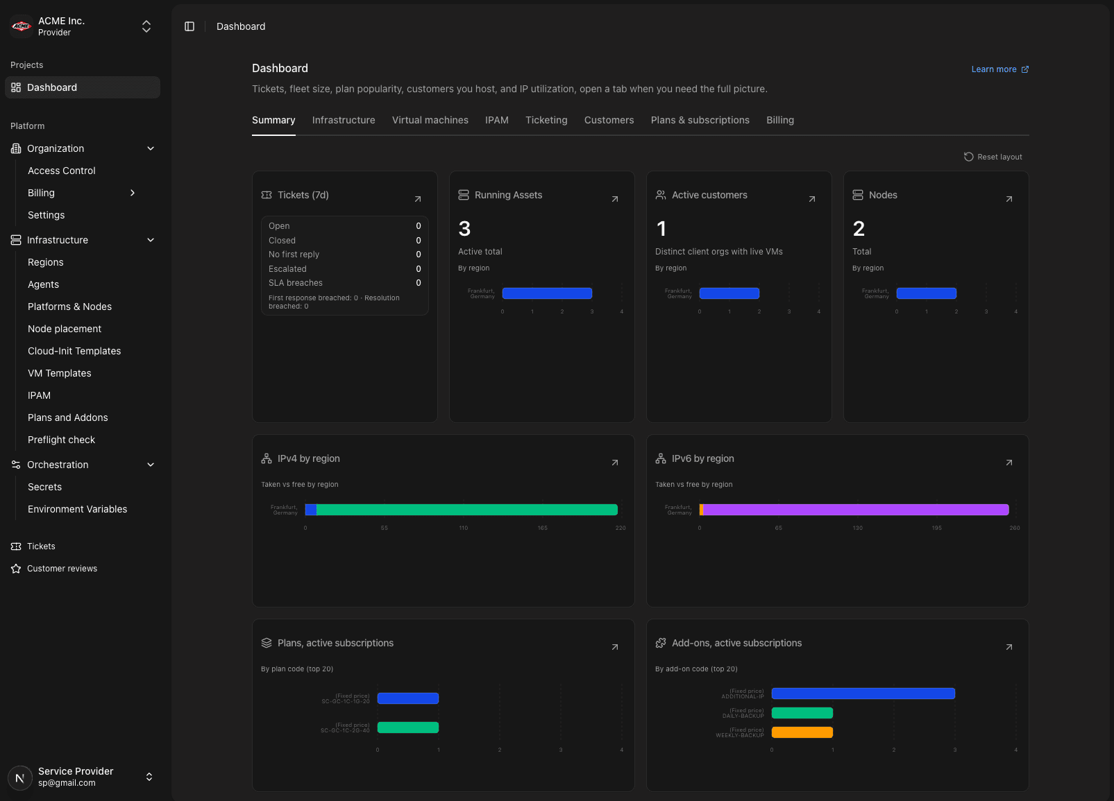Provider console: fleet summary